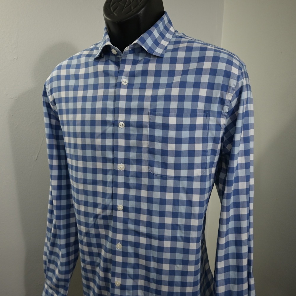 johnnie-O PREP-FORMANCE Button Up Mens Medium Blue Gingham Stretch Shirt